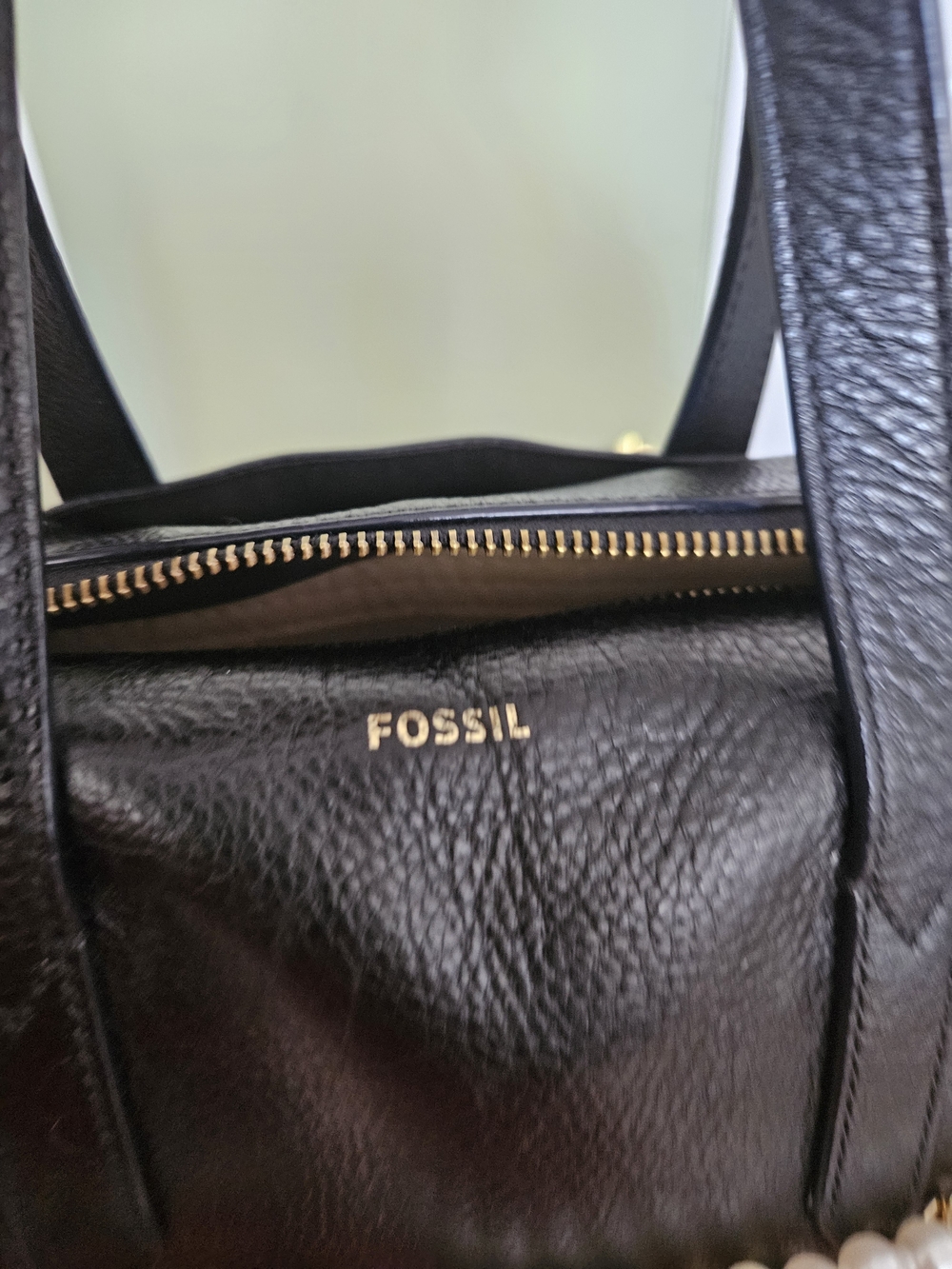 Fossil Black Leather Satchel with Pearl Chain - Picture 9 of 10
